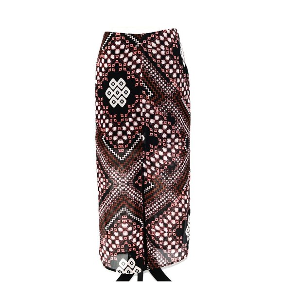 Express BOHO Brown & White Geometric Maxi Skirt w/Slits Medium NWOT - Picture 4 of 5